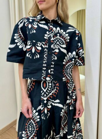 Shop Online Camicia scatoletta fantasia etnica nera e burro Vicolo