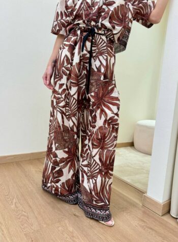 Shop Online Pantalone doppia pince fantasia foglie mattone Vicolo