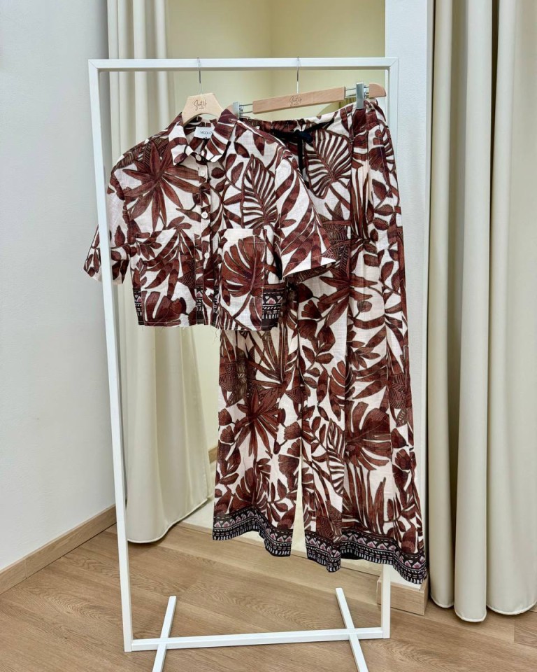 Camicia scatoletta fantasia foglie mattone Vicolo Shop Online Camicia scatoletta fantasia foglie mattone Vicolo