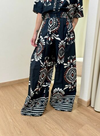 Shop Online Pantalone con pinces fantasia etnica nera e burro Vicolo