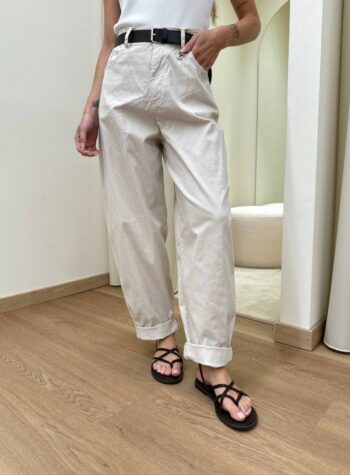Shop Online Pantalone ovetto avorio con cintura Susy Mix