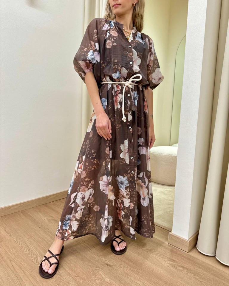 Vestito chemisier fantasia floreale moro Susy Mix Shop Online Vestito chemisier fantasia floreale moro Susy Mix