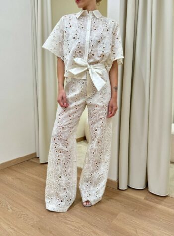 Shop Online Pantalone ricamo floreale traforato burro HaveOne