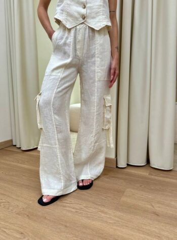 Shop Online Pantalone cargo in lino burro HaveOne
