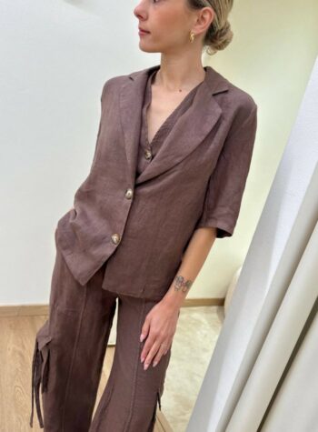 Shop Online Giacca manica corta in lino moro HaveOne
