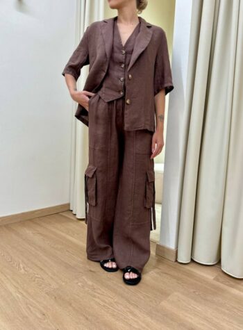 Shop Online Giacca manica corta in lino moro HaveOne