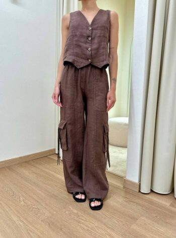 Shop Online Pantalone cargo in lino moro HaveOne