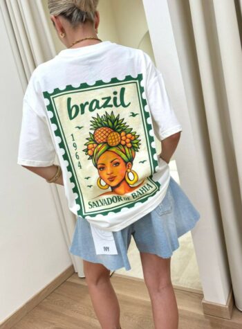 Shop Online T-shirt panna stampa schiena Brazil HaveOne