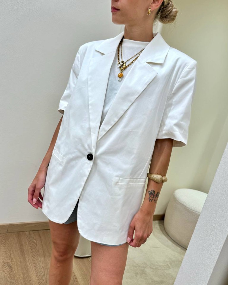 Giacca oversize mezza manica cotone bianca Vicolo Shop Online Giacca oversize mezza manica cotone bianca Vicolo