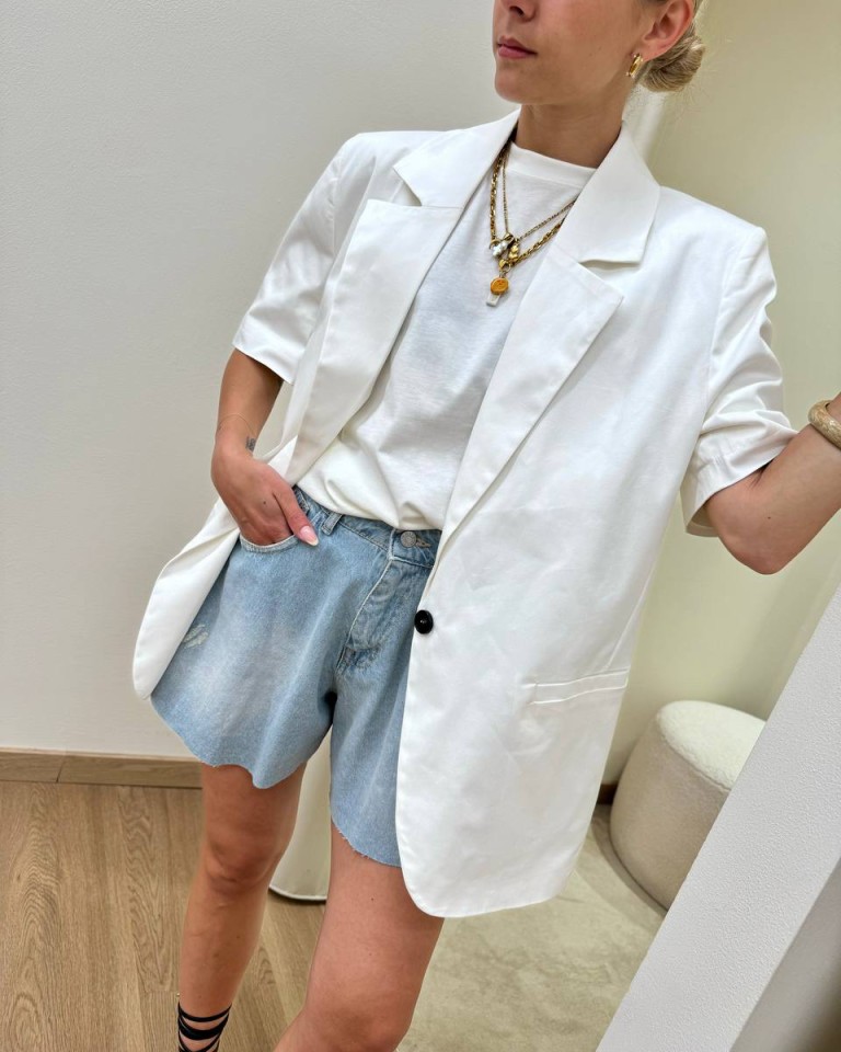 Giacca oversize mezza manica cotone bianca Vicolo Shop Online Giacca oversize mezza manica cotone bianca Vicolo