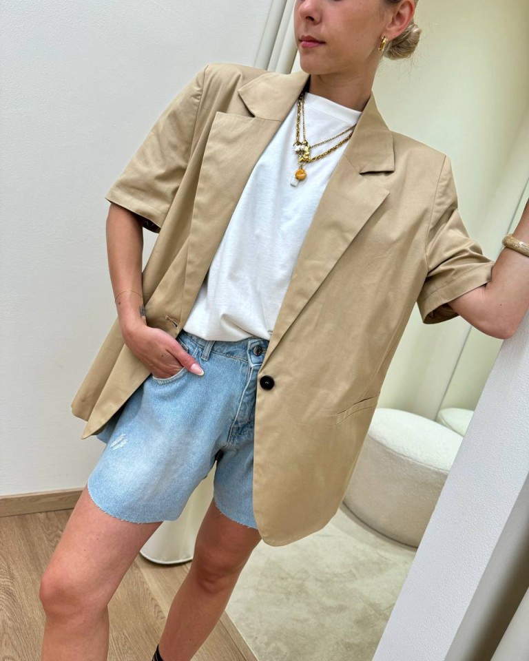 Giacca oversize mezza manica cotone cammello Vicolo Shop Online Giacca oversize mezza manica cotone cammello Vicolo