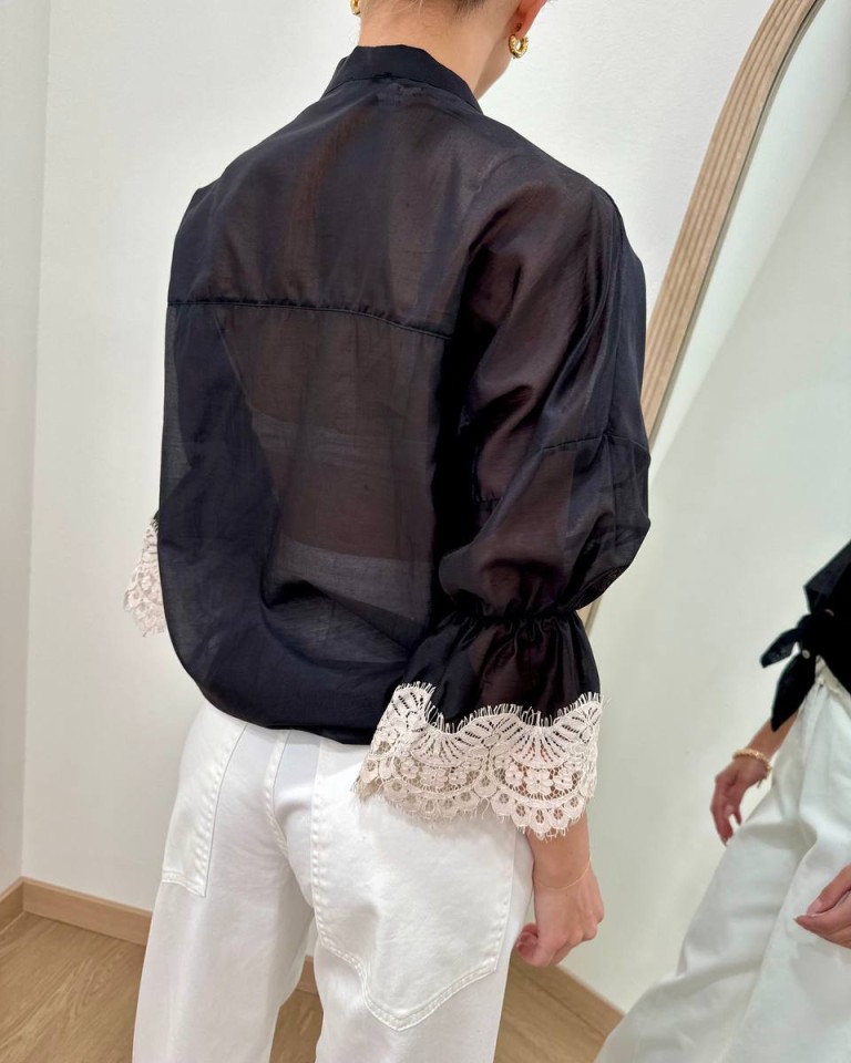 Camicia nera pizzo maniche Susy Mix Shop Online Camicia nera pizzo maniche Susy Mix