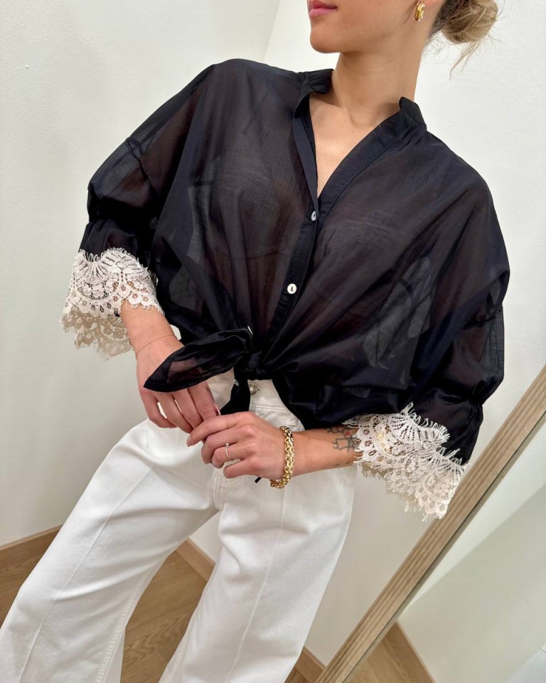 Camicia nera pizzo maniche Susy Mix Shop Online Camicia nera pizzo maniche Susy Mix