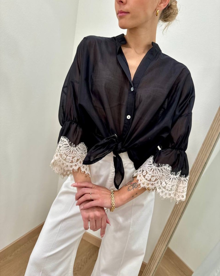 Camicia nera pizzo maniche Susy Mix Shop Online Camicia nera pizzo maniche Susy Mix