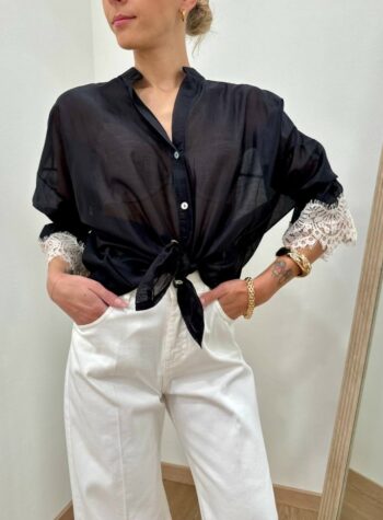 Shop Online Camicia nera pizzo maniche Susy Mix