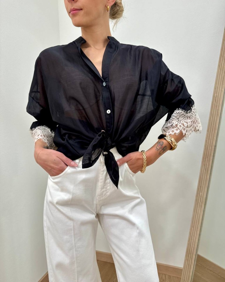 Camicia nera pizzo maniche Susy Mix Shop Online Camicia nera pizzo maniche Susy Mix