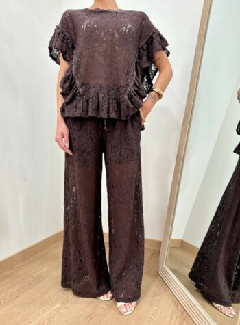 Shop Online Blusa in pizzo con rouches moro Susy Mix