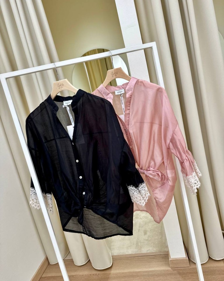 Camicia nera pizzo maniche Susy Mix Shop Online Camicia nera pizzo maniche Susy Mix