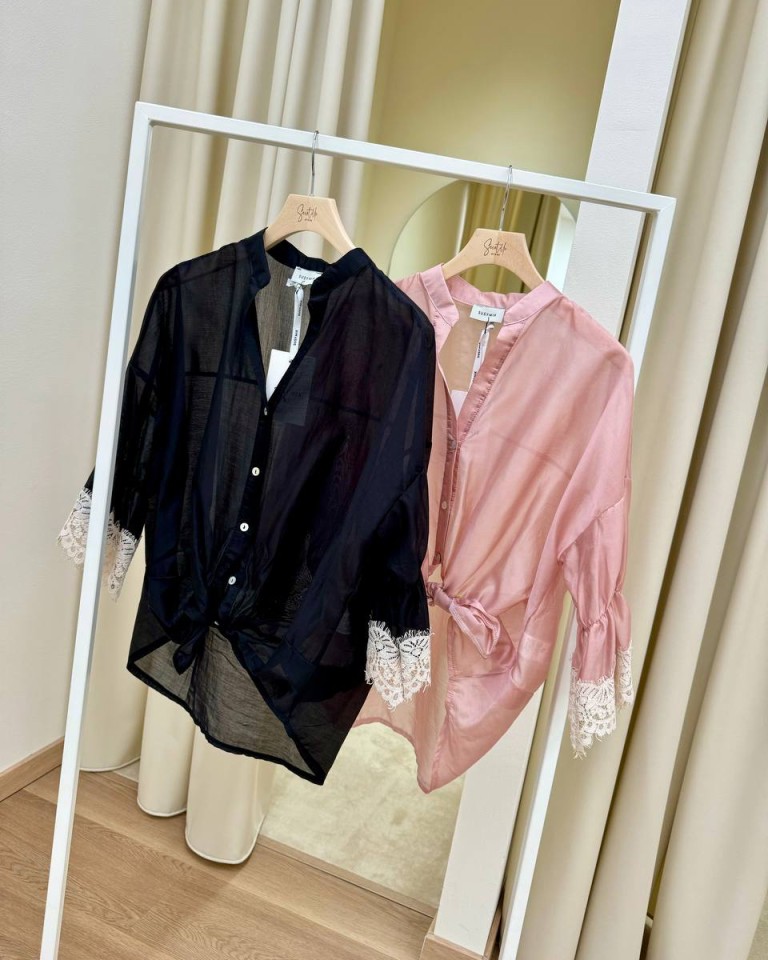Camicia nera pizzo maniche Susy Mix Shop Online Camicia nera pizzo maniche Susy Mix