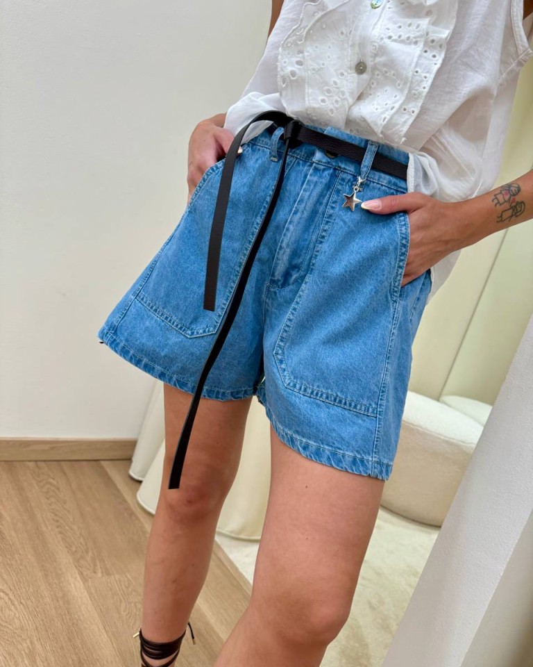 Shorts cotone con cintura denim Susy Mix Shop Online Shorts cotone con cintura denim Susy Mix