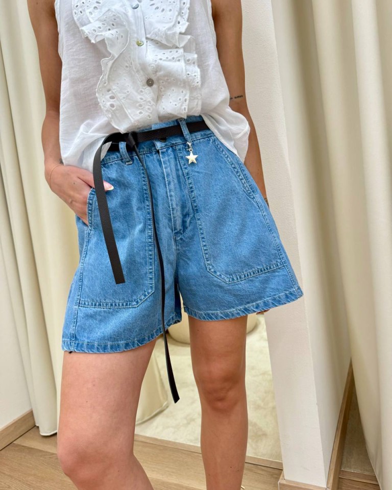 Shorts cotone con cintura denim Susy Mix Shop Online Shorts cotone con cintura denim Susy Mix