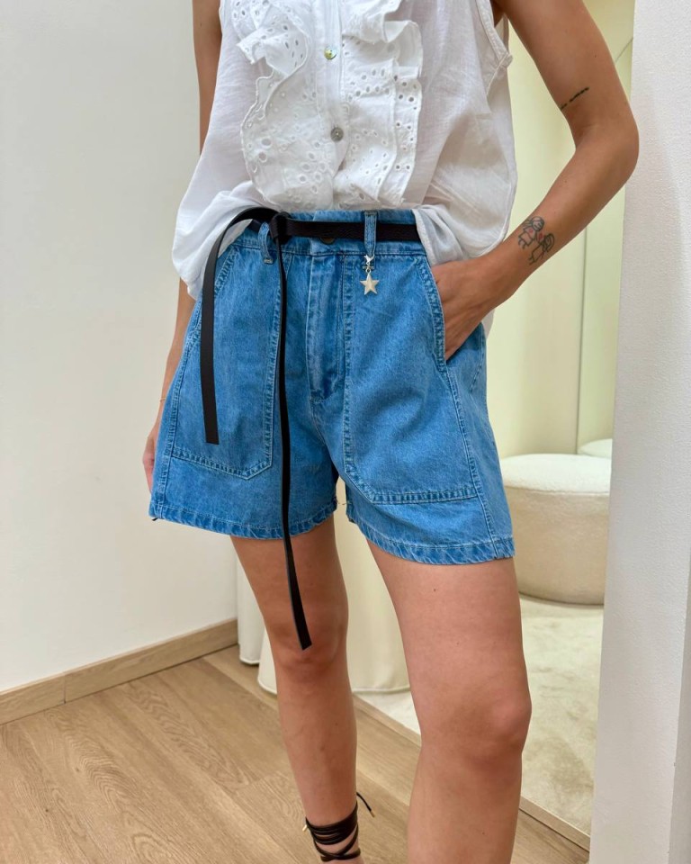 Shorts cotone con cintura denim Susy Mix Shop Online Shorts cotone con cintura denim Susy Mix