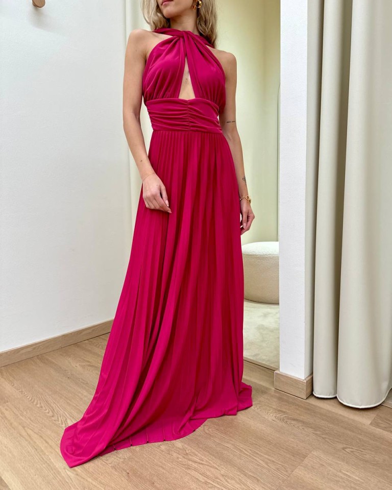 Vestito jersey scollo americana fucsia Vicolo Shop Online Vestito jersey scollo americana fucsia Vicolo