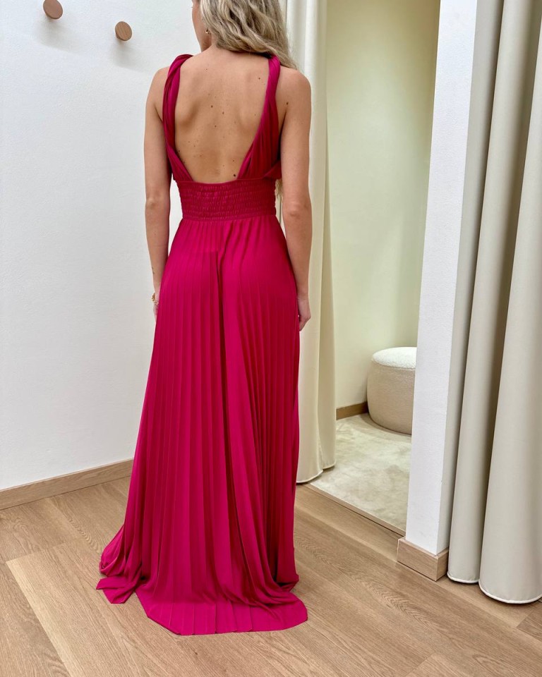 Vestito jersey scollo americana fucsia Vicolo Shop Online Vestito jersey scollo americana fucsia Vicolo
