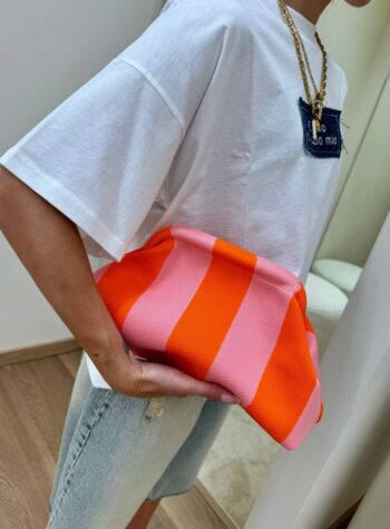 Shop Online Pouch bag righe rosa e arancio Sticky Bestie
