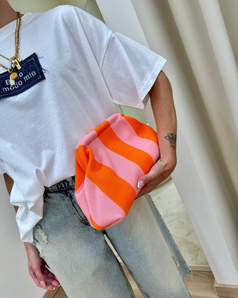 Pouch bag righe rosa e arancio Sticky Bestie Shop Online Pouch bag righe rosa e arancio Sticky Bestie