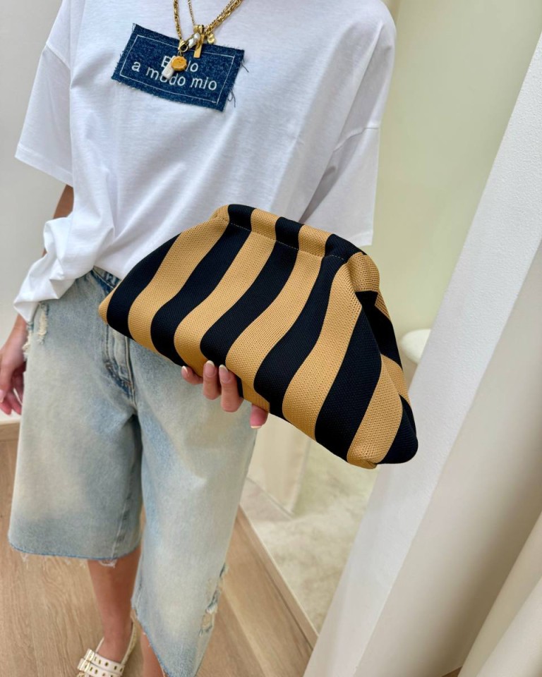 Pouch bag righe caffè e nere Sticky Bestie Shop Online Pouch bag righe caffè e nere Sticky Bestie