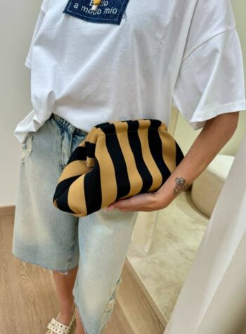 Shop Online Pouch bag righe caffè e nere Sticky Bestie