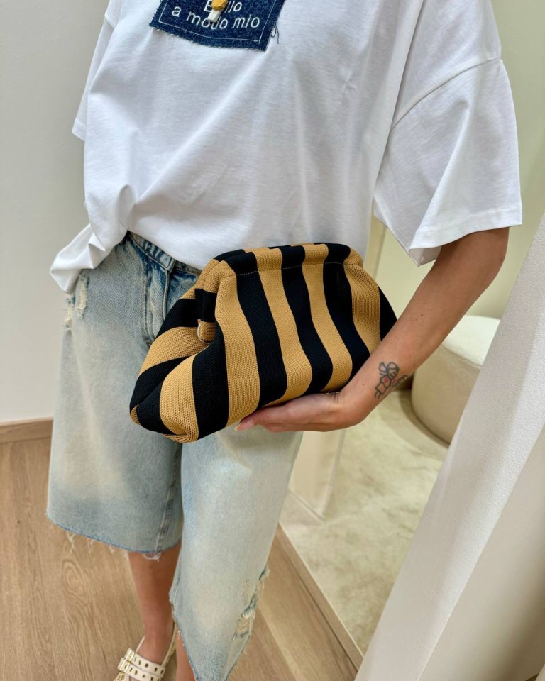 Pouch bag righe caffè e nere Sticky Bestie Shop Online Pouch bag righe caffè e nere Sticky Bestie