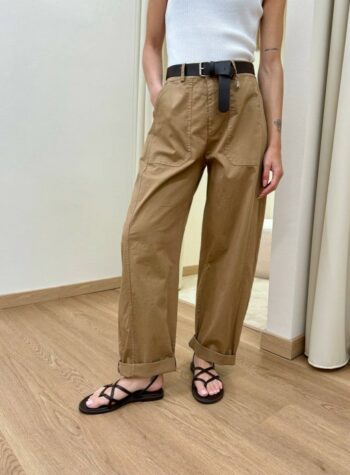 Shop Online Pantalone barrel cammello con cintura Susy Mix