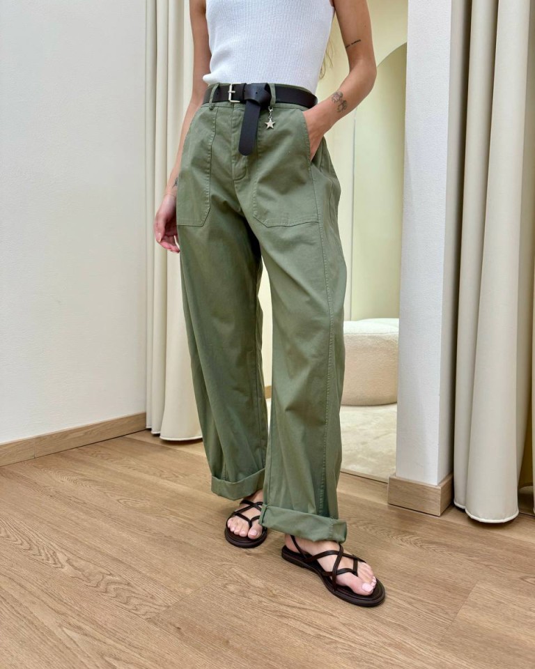 Pantalone barrel verde militare con cintura Susy Mix Shop Online Pantalone barrel verde militare con cintura Susy Mix