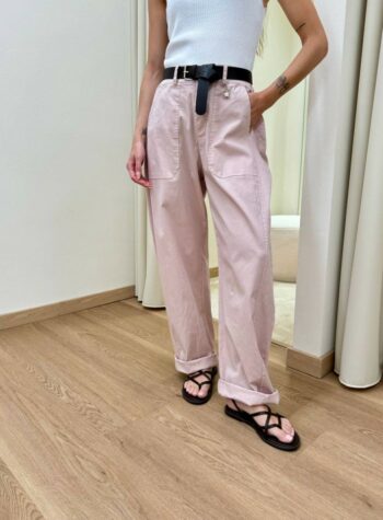 Shop Online Pantalone barrel rosa chiaro con cintura Susy Mix