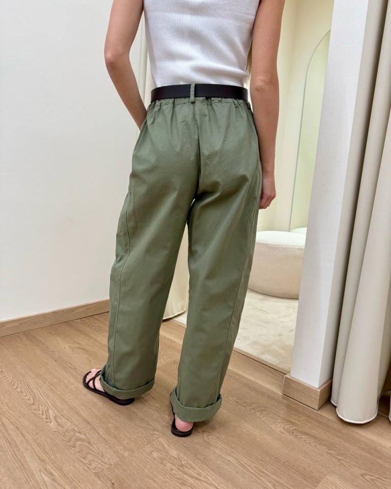 Pantalone barrel verde militare con cintura Susy Mix Shop Online Pantalone barrel verde militare con cintura Susy Mix