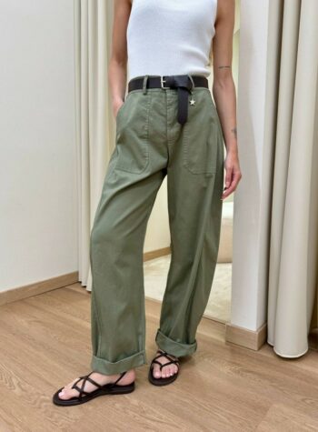 Shop Online Pantalone barrel verde militare con cintura Susy Mix