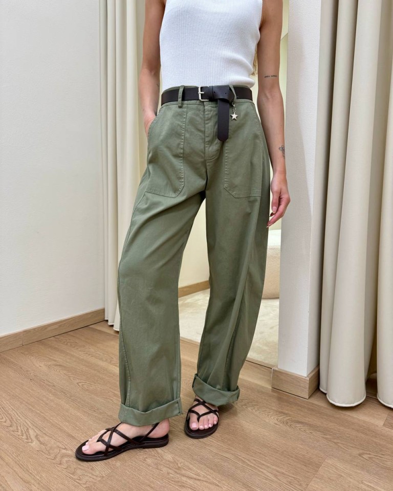 Pantalone barrel verde militare con cintura Susy Mix Shop Online Pantalone barrel verde militare con cintura Susy Mix