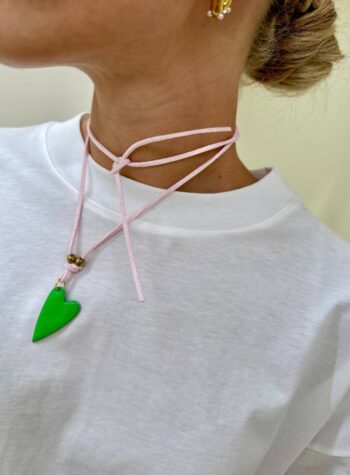 Shop Online Choker rosa chiaro con cuore verde