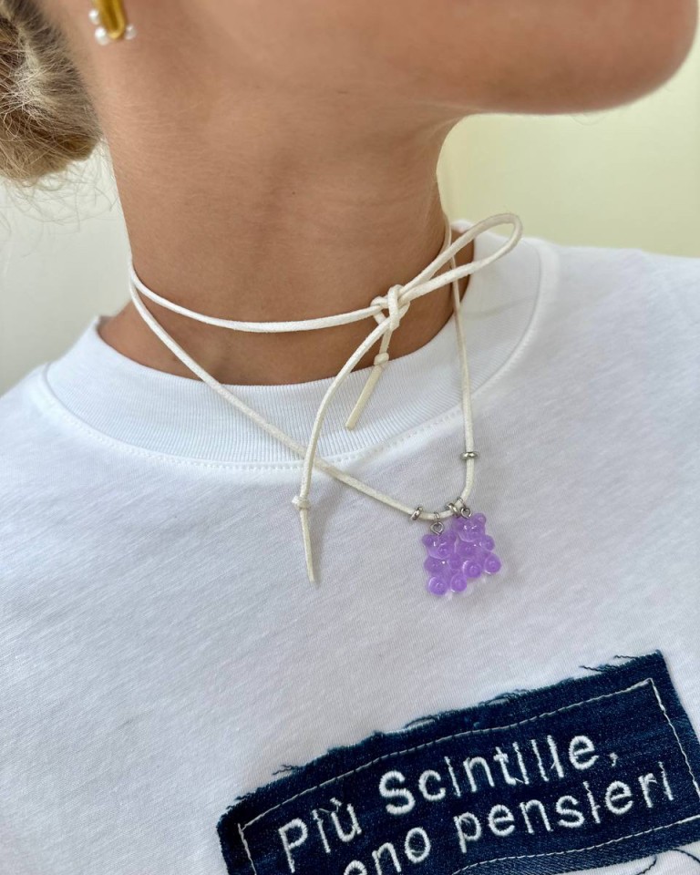 Choker bianco orsetti lilla Shop Online Choker bianco orsetti lilla