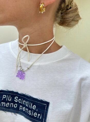 Shop Online Choker bianco orsetti lilla