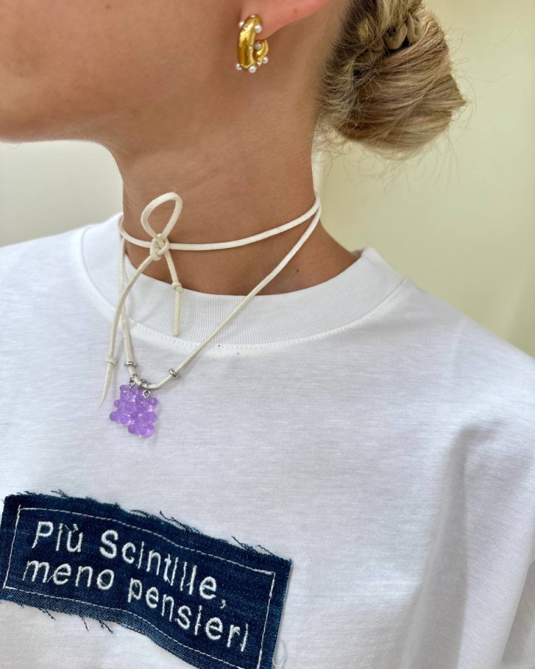 Choker bianco orsetti lilla Shop Online Choker bianco orsetti lilla