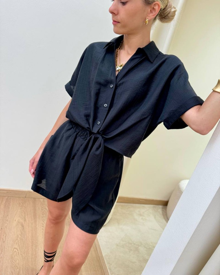 Camicia manica corta con nodo nera HaveOne Shop Online Camicia manica corta con nodo nera HaveOne