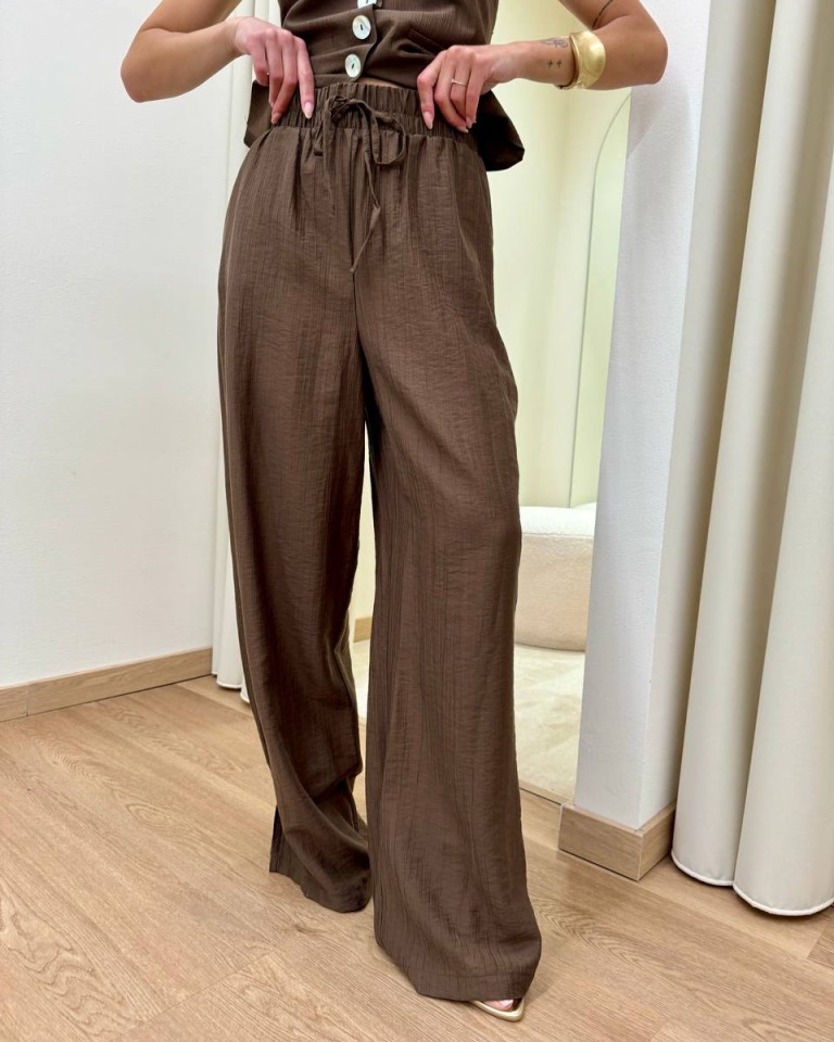 Pantalone palazzo effetto stropicciato moro HaveOne Shop Online Pantalone palazzo effetto stropicciato moro HaveOne
