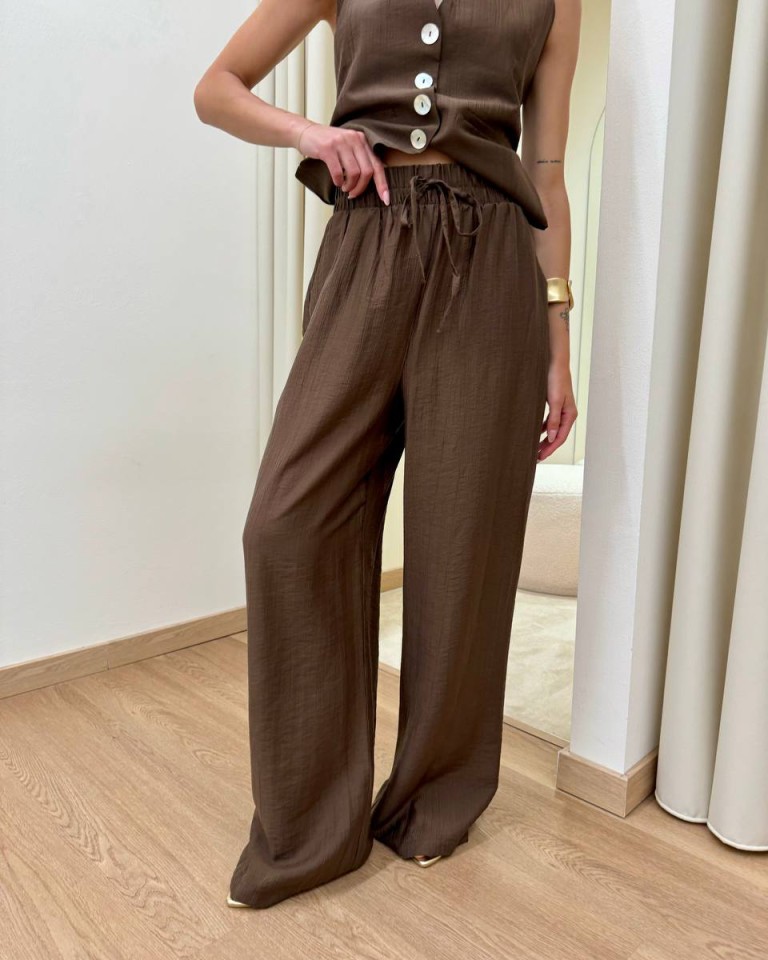 Pantalone palazzo effetto stropicciato moro HaveOne Shop Online Pantalone palazzo effetto stropicciato moro HaveOne