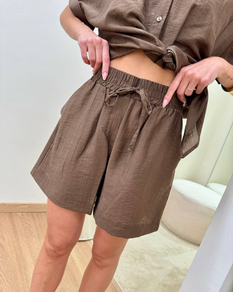 Shorts effetto stropicciato moro HaveOne Shop Online Shorts effetto stropicciato moro HaveOne