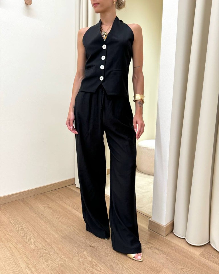 Pantalone palazzo effetto stropicciato nero HaveOne Shop Online Pantalone palazzo effetto stropicciato nero HaveOne