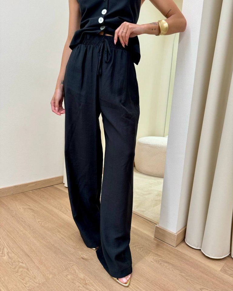 Pantalone palazzo effetto stropicciato nero HaveOne Shop Online Pantalone palazzo effetto stropicciato nero HaveOne