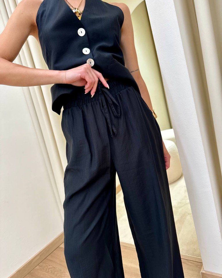 Pantalone palazzo effetto stropicciato nero HaveOne Shop Online Pantalone palazzo effetto stropicciato nero HaveOne